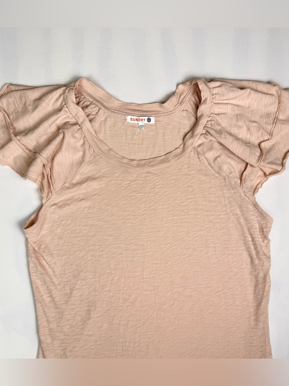 Sundry Blush Pink Ruffle Sleeve Slub 100% Pima Cotton Tee Top Relaxed Fit Size 2 - Picture 2 of 8